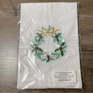 Lillian Vernon Guest Towel Set Christmas Wreath Tree OS White Embroidered Cotton